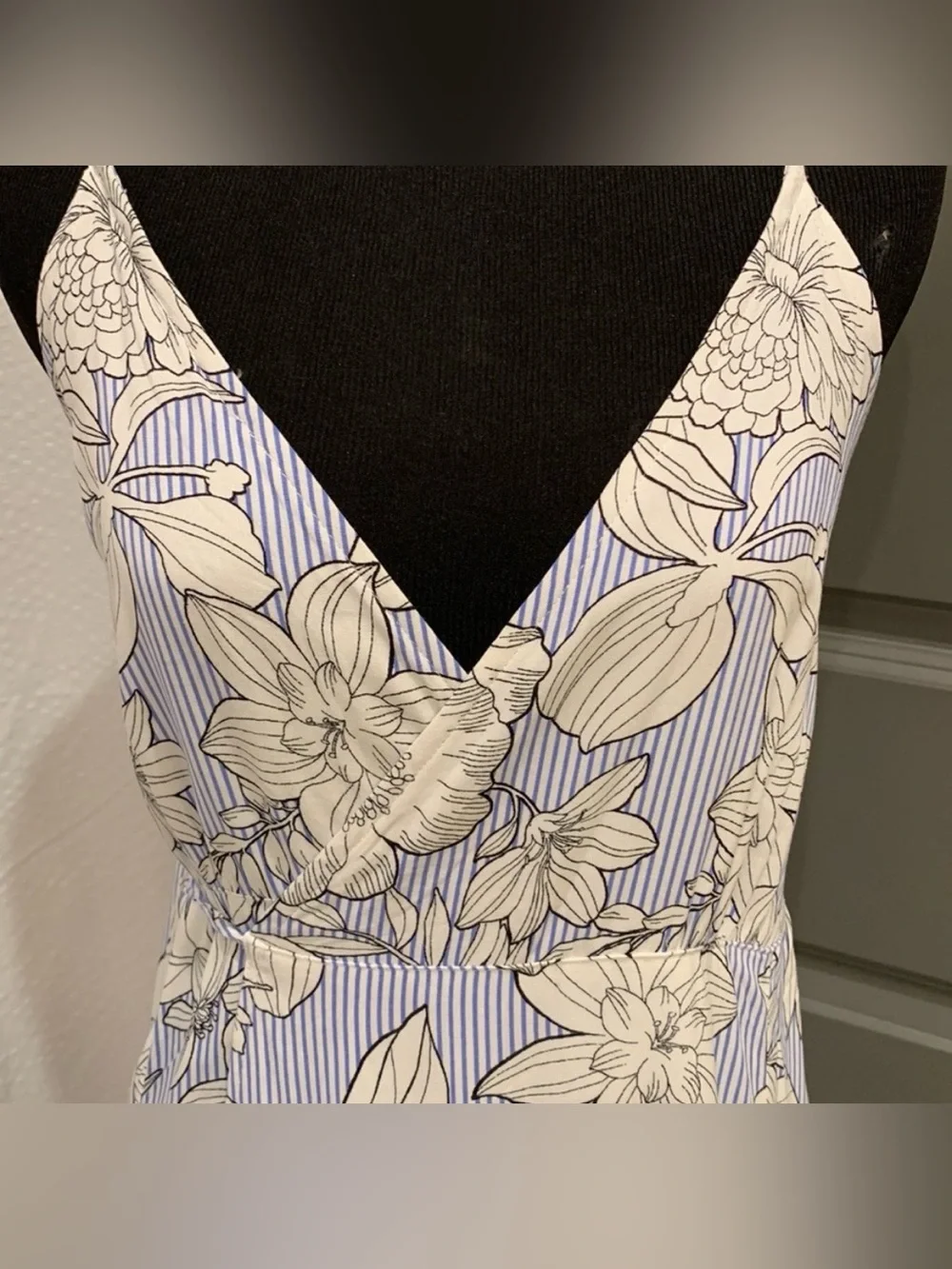 Anthropologie Light Blue and White Floral V-Neck Maxi Dress - Picture 2 of 7